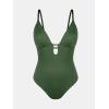 imageCUPSHE Womens One Piece Swimsuit Plunging Deep V Neck Keyhole Open Back Adjustable Strap Bathing Suit TexturedGreen