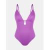 imageCUPSHE Womens One Piece Swimsuit Plunging Deep V Neck Keyhole Open Back Adjustable Strap Bathing Suit TexturedLavender