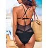 imageCUPSHE Womens One Piece Swimsuit Plunging V Neck Mesh Bathing Suit Crisscross Strappy SwimwearBlack