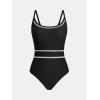imageCUPSHE Womens One Piece Swimsuit Round Neck Bathing Suit Mesh Adjustable Straps SpaghettiBlack