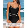 imageCUPSHE Womens One Piece Swimsuit Round Neck Bathing Suit Mesh Adjustable Straps SpaghettiBlack