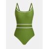 imageCUPSHE Womens One Piece Swimsuit Round Neck Bathing Suit Mesh Adjustable Straps SpaghettiMoss Green