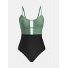 imageCUPSHE Womens One Piece Swimsuit Scoop Neck Adjustable Straps Cutout Back Self Tie Bathing SuitOlive GreenBlack