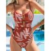 imageCUPSHE Womens One Piece Swimsuit Scoop Neck Adjustable Straps Cutout Back Self Tie Bathing SuitRedBeige Tropical