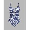 imageCUPSHE Womens One Piece Swimsuit Scoop Neck Adjustable Straps Cutout Back Self Tie Bathing SuitWhiteNavy Floral