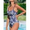 imageCUPSHE Womens One Piece Swimsuit Scoop Neck Adjustable Straps Cutout Back Self Tie Bathing SuitWhiteNavy Floral