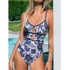 imageCUPSHE Womens One Piece Swimsuit Scoop Neck Adjustable Straps Cutout Back Self Tie Bathing SuitWhiteNavy Floral