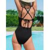 imageCUPSHE Womens One Piece Swimsuit Scoop Neck Bathing Suit Double Straps Crisscross Back Adjustable Self Tie TexturedBlack
