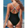 imageCUPSHE Womens One Piece Swimsuit Scoop Neck Crisscross Back Bathing Multi Color Straps Whip Stiching TrimBlack