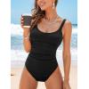 imageCUPSHE Womens One Piece Swimsuit Scoop Neck Wide Adjustable Straps Bathing Suit Ruched Tummy Back CutoutBlack
