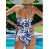 imageCUPSHE Womens One Piece Swimsuit Tummy Control V Neck Bathing SuitsWhiteDark Navy Floral