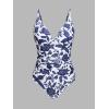 imageCUPSHE Womens One Piece Swimsuit Tummy Control V Neck Bathing SuitsWhiteDark Navy Floral
