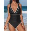 imageCUPSHE Womens One Piece Swimsuit V Neck Shell Stitched Bathing Suit Adjustable Crisscross Strappy Ruched SwimwearBlack