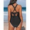 imageCUPSHE Womens One Piece Swimsuit V Neck Shell Stitched Bathing Suit Adjustable Crisscross Strappy Ruched SwimwearBlack