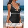imageCUPSHE Womens One Piece Swimsuit V Neck Shell Stitched Bathing Suit Adjustable Crisscross Strappy Ruched SwimwearBlack