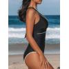 imageCUPSHE Womens One Piece Swimsuit V Neck Shell Stitched Bathing Suit Adjustable Crisscross Strappy Ruched SwimwearBlack