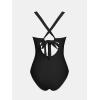imageCUPSHE Womens One Piece Swimsuit V Neck Shell Stitched Bathing Suit Adjustable Crisscross Strappy Ruched SwimwearBlack