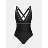 imageCUPSHE Womens One Piece Swimsuit V Neck Shell Stitched Bathing Suit Adjustable Crisscross Strappy Ruched SwimwearBlack