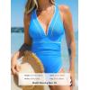 imageCUPSHE Womens One Piece Swimsuit V Neck Shell Stitched Bathing Suit Adjustable Crisscross Strappy Ruched SwimwearSky Blue