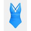 imageCUPSHE Womens One Piece Swimsuit V Neck Shell Stitched Bathing Suit Adjustable Crisscross Strappy Ruched SwimwearSky Blue