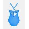 imageCUPSHE Womens One Piece Swimsuit V Neck Shell Stitched Bathing Suit Adjustable Crisscross Strappy Ruched SwimwearSky Blue
