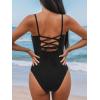 imageCUPSHE Womens One Piece Swimsuit V Neck Tummy Control Bathing Suit Crisscross Back Self Tie Ruched SwimwearBlack
