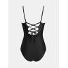 imageCUPSHE Womens One Piece Swimsuit V Neck Tummy Control Bathing Suit Crisscross Back Self Tie Ruched SwimwearBlack