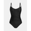 imageCUPSHE Womens One Piece Swimsuit V Neck Tummy Control Bathing Suit Crisscross Back Self Tie Ruched SwimwearBlack