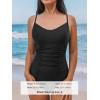 imageCUPSHE Womens One Piece Swimsuit V Neck Tummy Control Bathing Suit Crisscross Back Self Tie Ruched SwimwearBlack