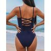 imageCUPSHE Womens One Piece Swimsuit V Neck Tummy Control Bathing Suit Crisscross Back Self Tie Ruched SwimwearDark Blue