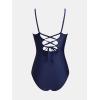 imageCUPSHE Womens One Piece Swimsuit V Neck Tummy Control Bathing Suit Crisscross Back Self Tie Ruched SwimwearDark Blue