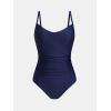 imageCUPSHE Womens One Piece Swimsuit V Neck Tummy Control Bathing Suit Crisscross Back Self Tie Ruched SwimwearDark Blue