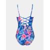 imageCUPSHE Womens One Piece Swimsuit V Neck Tummy Control Bathing Suit Crisscross Back Self Tie Ruched SwimwearRoyal BlueTropical