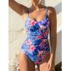 imageCUPSHE Womens One Piece Swimsuit V Neck Tummy Control Bathing Suit Crisscross Back Self Tie Ruched SwimwearRoyal BlueTropical