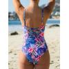 imageCUPSHE Womens One Piece Swimsuit V Neck Tummy Control Bathing Suit Crisscross Back Self Tie Ruched SwimwearRoyal BlueTropical