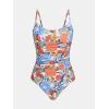 imageCUPSHE Womens One Piece Swimsuit V Neck Tummy Control Bathing Suit Crisscross Back Self Tie Ruched SwimwearWhiteLight Blue Floral