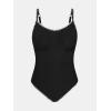 imageCUPSHE Womens Plus Size One Piece Swimsuit Curvy Shell Stitched Bathing Suit Tummy Control Ruched Scoop Neck SwimwearBlack