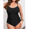 imageCUPSHE Womens Plus Size One Piece Swimsuit Curvy Shell Stitched Bathing Suit Tummy Control Ruched Scoop Neck SwimwearBlack