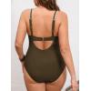 imageCUPSHE Womens Plus Size One Piece Swimsuit Curvy Shell Stitched Bathing Suit Tummy Control Ruched Scoop Neck SwimwearDark Brown