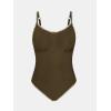 imageCUPSHE Womens Plus Size One Piece Swimsuit Curvy Shell Stitched Bathing Suit Tummy Control Ruched Scoop Neck SwimwearDark Brown