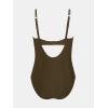 imageCUPSHE Womens Plus Size One Piece Swimsuit Curvy Shell Stitched Bathing Suit Tummy Control Ruched Scoop Neck SwimwearDark Brown