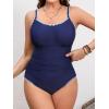 imageCUPSHE Womens Plus Size One Piece Swimsuit Curvy Shell Stitched Bathing Suit Tummy Control Ruched Scoop Neck SwimwearRoyal Blue