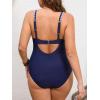 imageCUPSHE Womens Plus Size One Piece Swimsuit Curvy Shell Stitched Bathing Suit Tummy Control Ruched Scoop Neck SwimwearRoyal Blue