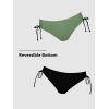 imageCUPSHE Womens Swimsuit Bikini Bottom Reversible Color Block Low Rise Side Strappy Self TieDark GreenBlack