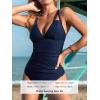 imageCUPSHE Womens Tankini Set Two Piece Bathing Suit Halter Deep V Neck Back Crisscross Adjustable StrapsNavy Blue