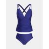 imageCUPSHE Womens Tankini Set Two Piece Bathing Suit Halter Deep V Neck Back Crisscross Adjustable StrapsRoyal Blue