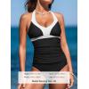 imageCUPSHE Womens Tankini Sets Halter Neck Self Tie Two Piece Swimsuit Adjustable Strappy Color Block Ruched SwimwearBlack White Colorblock