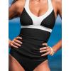 imageCUPSHE Womens Tankini Sets Halter Neck Self Tie Two Piece Swimsuit Adjustable Strappy Color Block Ruched SwimwearBlack White Colorblock