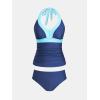 imageCUPSHE Womens Tankini Sets Halter Neck Self Tie Two Piece Swimsuit Adjustable Strappy Color Block Ruched SwimwearBlue Colorblock