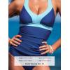 imageCUPSHE Womens Tankini Sets Halter Neck Self Tie Two Piece Swimsuit Adjustable Strappy Color Block Ruched SwimwearBlue Colorblock